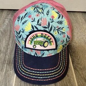 John‎ Deere Kids Trucker Girls Hat  Pink Floral Logo Adjustable